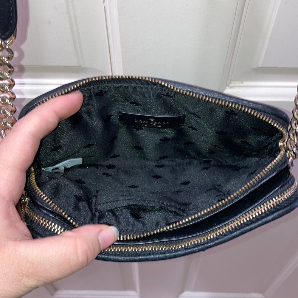 Kate Spade Black Natalia Double Zip Tweed Crossbody Purse Bag - Picture 6 of 16